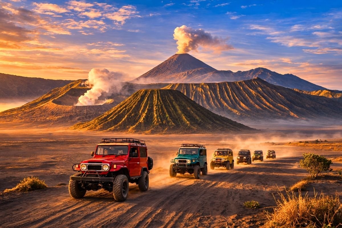 Jeep ride across Mount Bromo sea of sand
