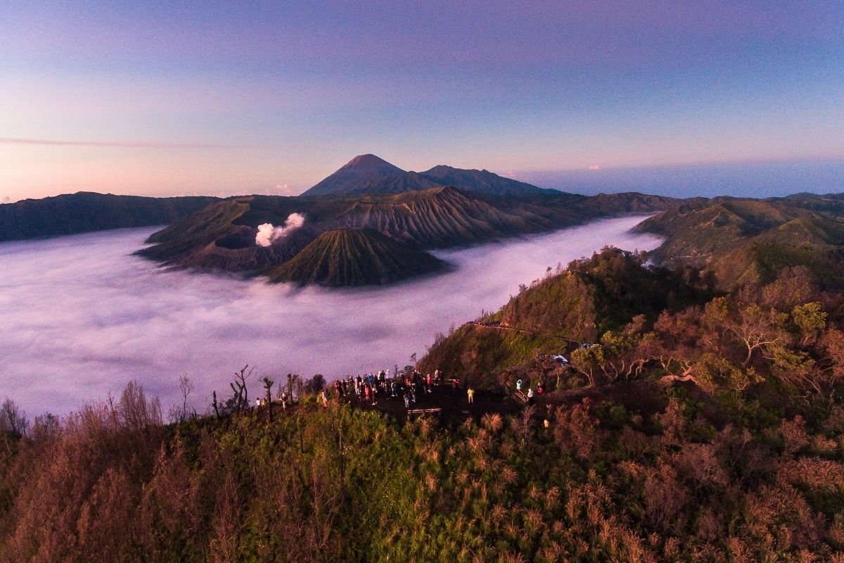 Visitors walking to Mount Bromo crater rim