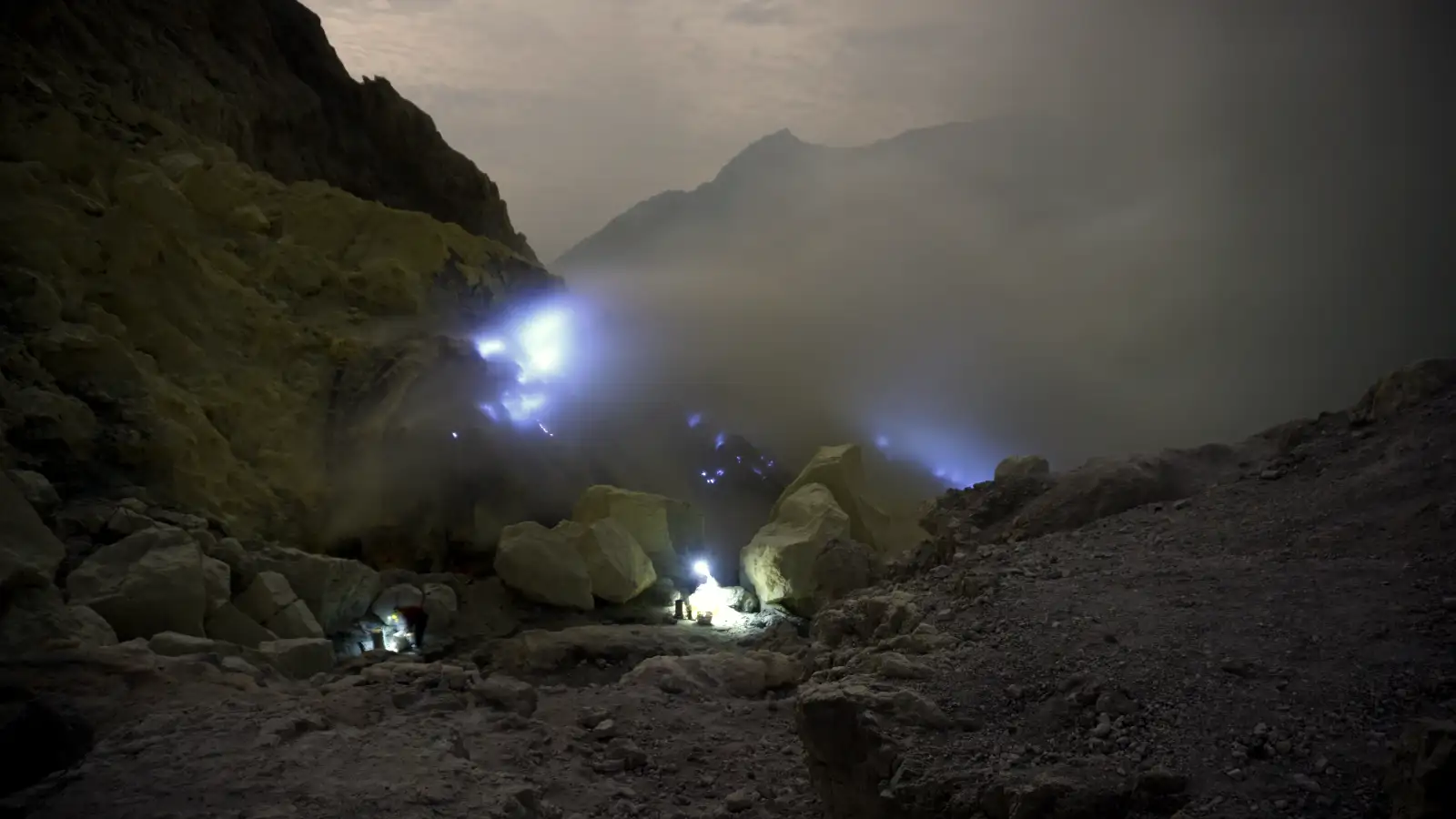 The turquoise acid lake of Ijen Crater