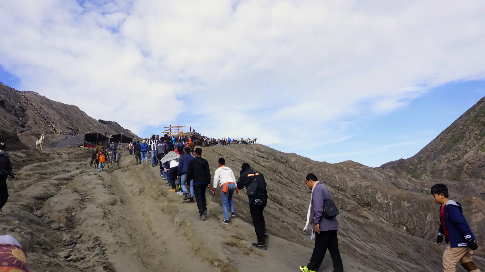 Close up view of the concrete stairs leading to the Mount Bromo crater rim