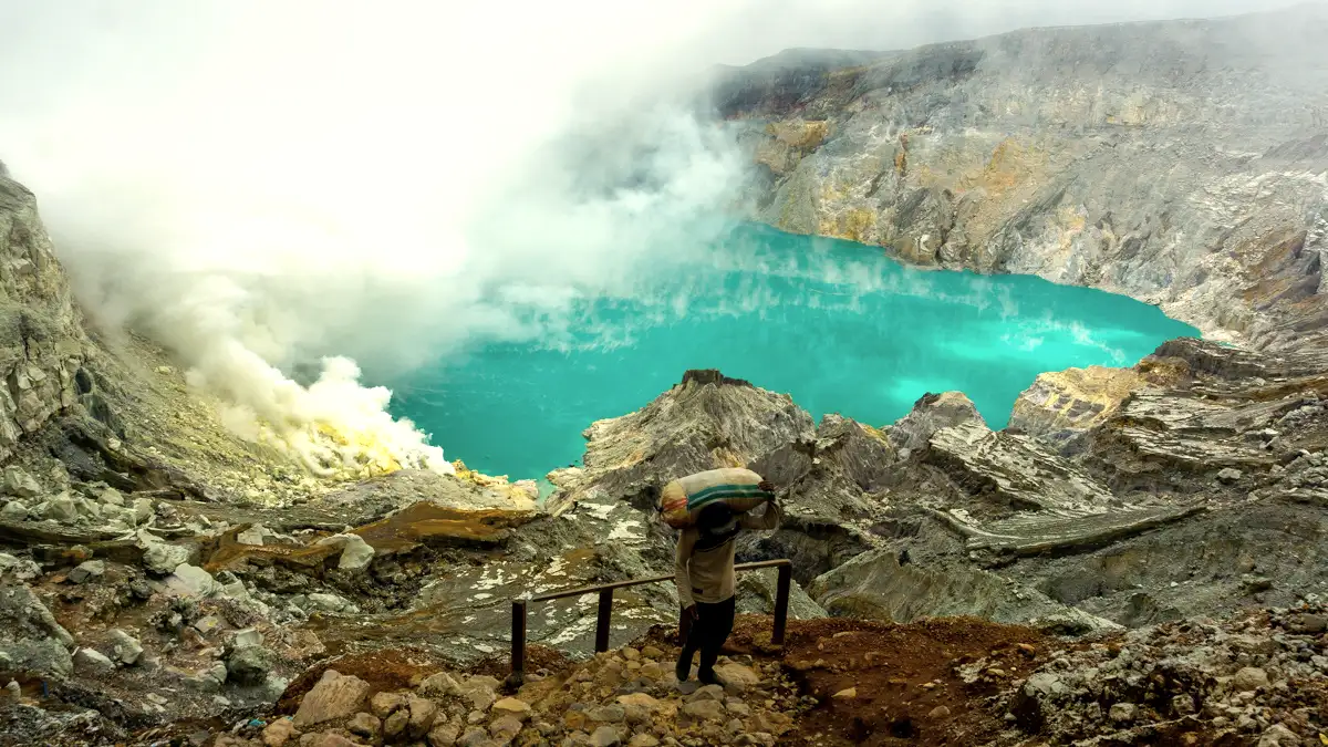 Hiking the Ijen Trail Hikers climbing the trail toward Ijen Crater summit