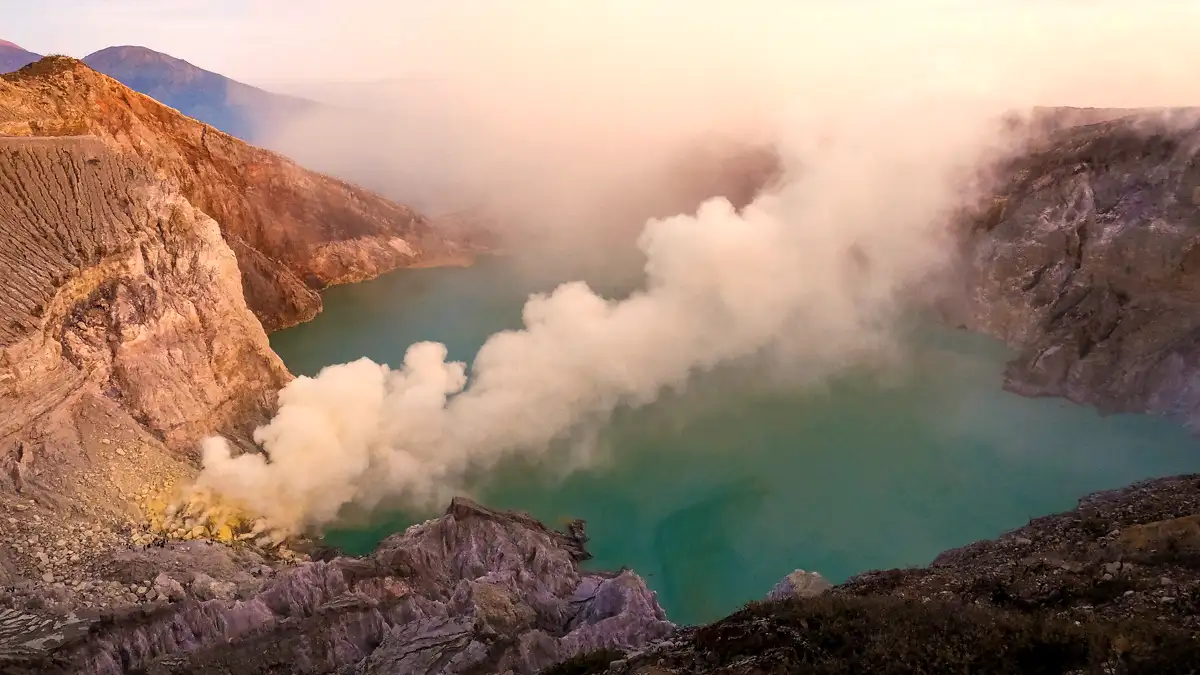 Ancient Ijen Caldera Formation The vast expanse of the ancient Ijen caldera at sunrise