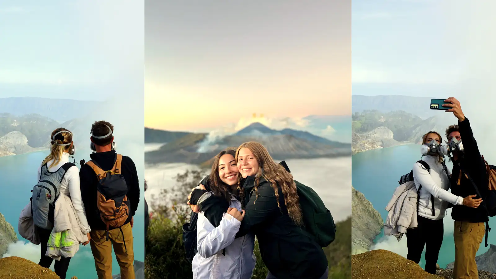Ijen Crater Sunrise Adventure The vibrant turquoise acid lake of Ijen Crater during a sunrise volcano adventure from Bali