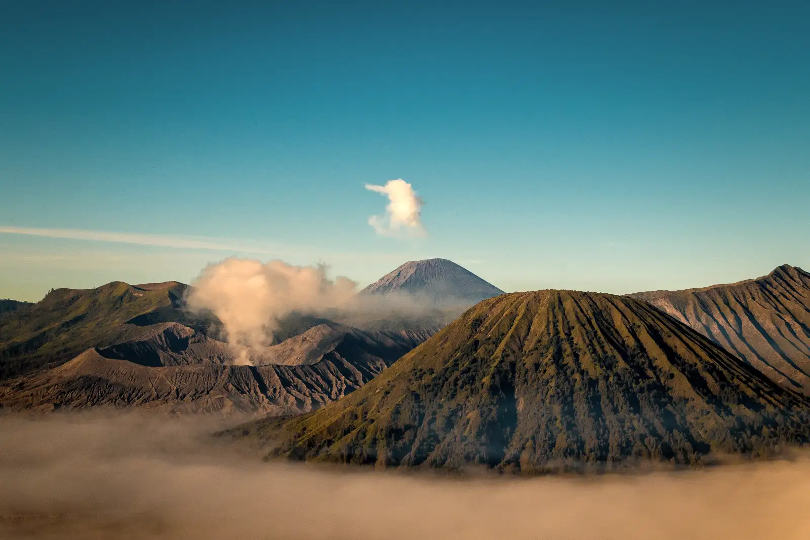 Tengger Caldera Landscape Sunlight hitting the Bromo caldera floor