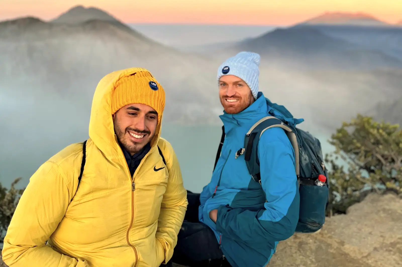 Ijen Crater Sunrise View Stunning turquoise acidic lake of Ijen Crater at sunrise